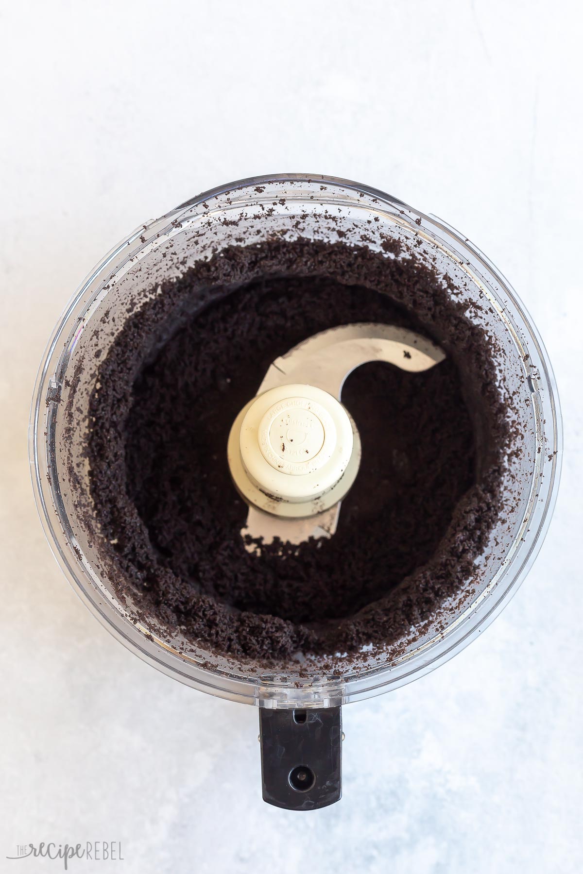 oreo crust being made in food processor.