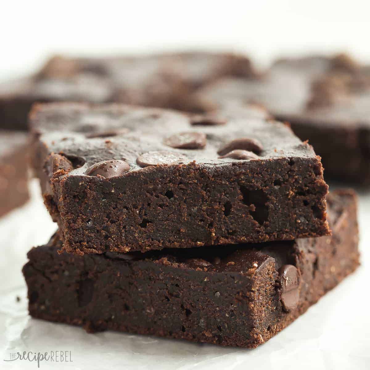 stack of two healthy brownies close up