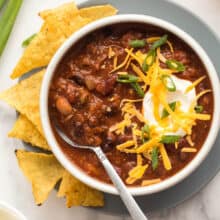 crockpot chili in bowl