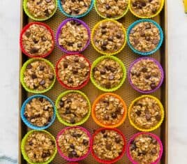 banana chocolate chip baked oatmeal cups in silicone muffin cups