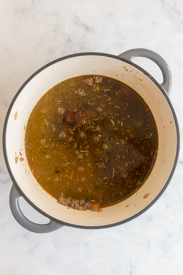 broth added to dutch oven to make macaroni soup