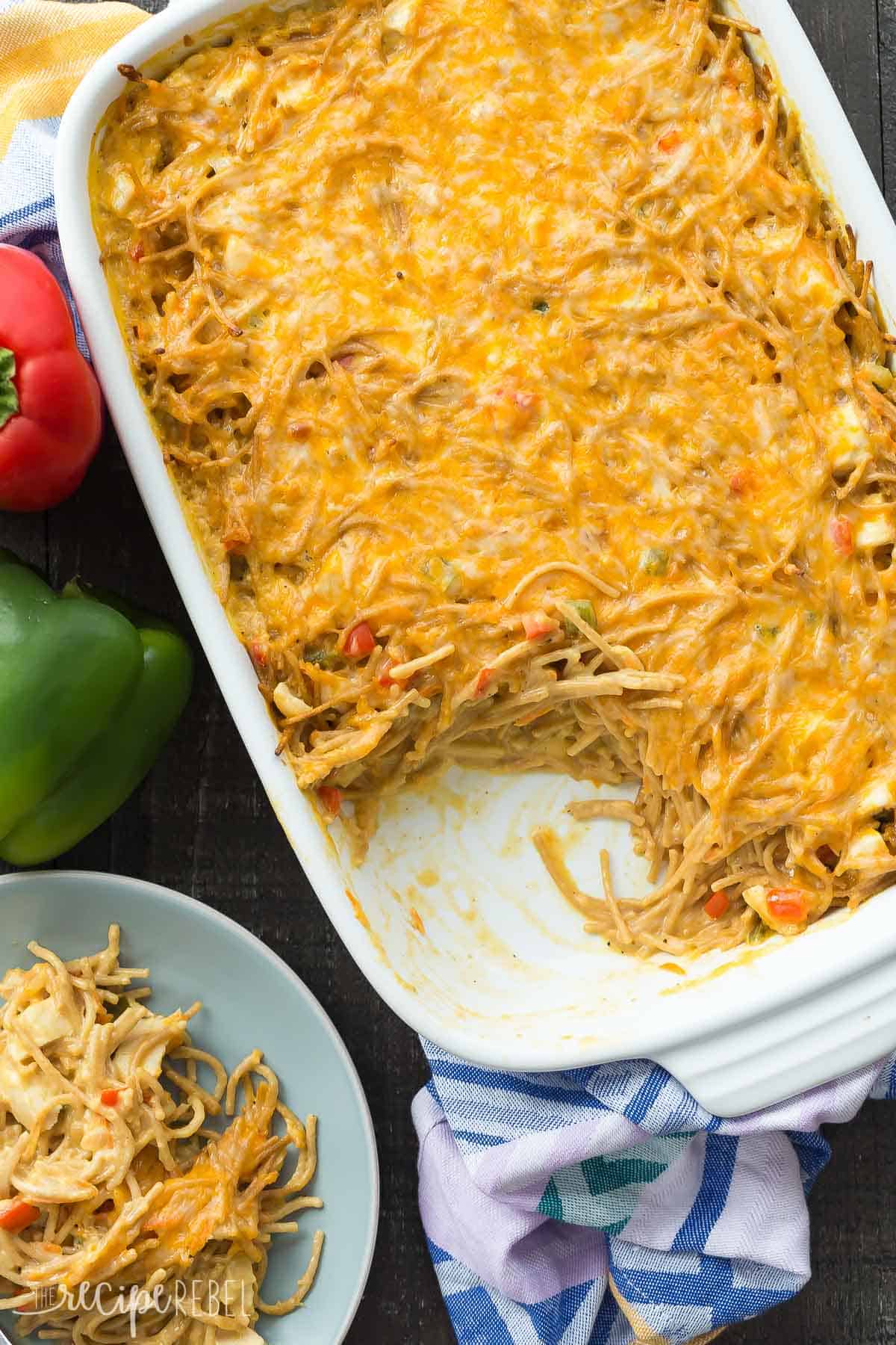 Healthier Creamy Chicken Spaghetti Bake Recipe + VIDEO