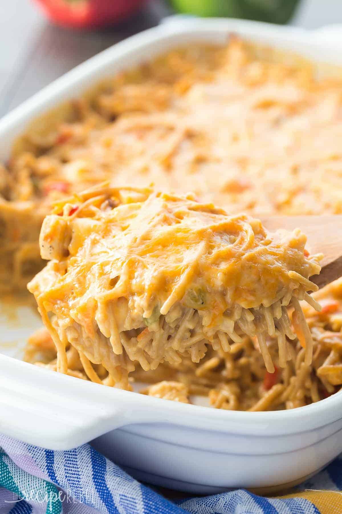 Healthier Creamy Chicken Spaghetti Bake Recipe + VIDEO