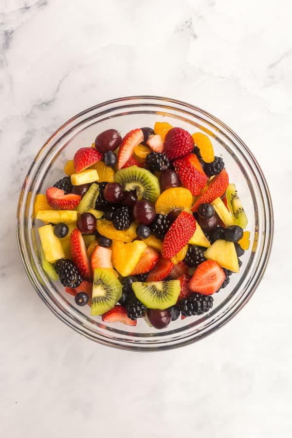 overhead image of the fruit combined ready for the dressing