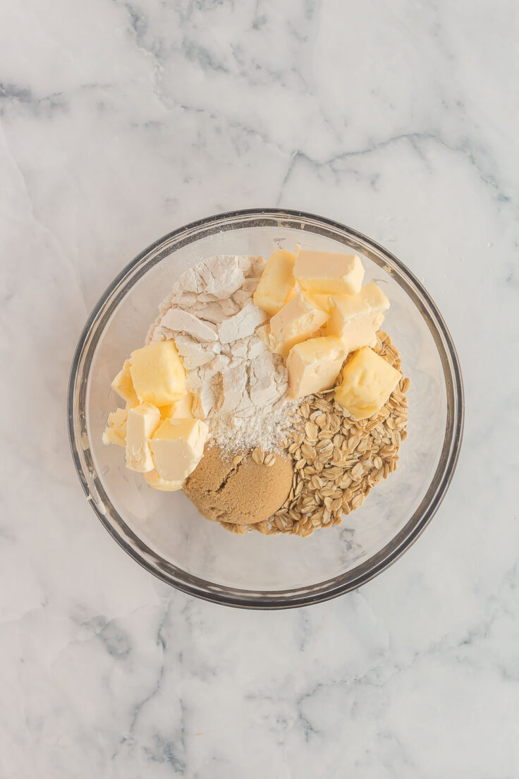 streusel ingredients in glass bowl