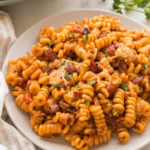one pot bbq chicken pasta on plate