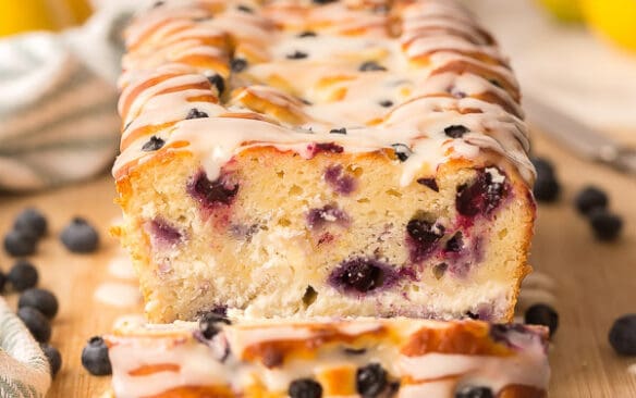 lemon bread with blueberries sliced