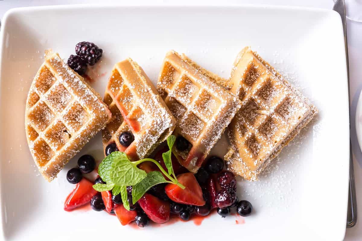 waffles on white plate at the loeb boathouse central park