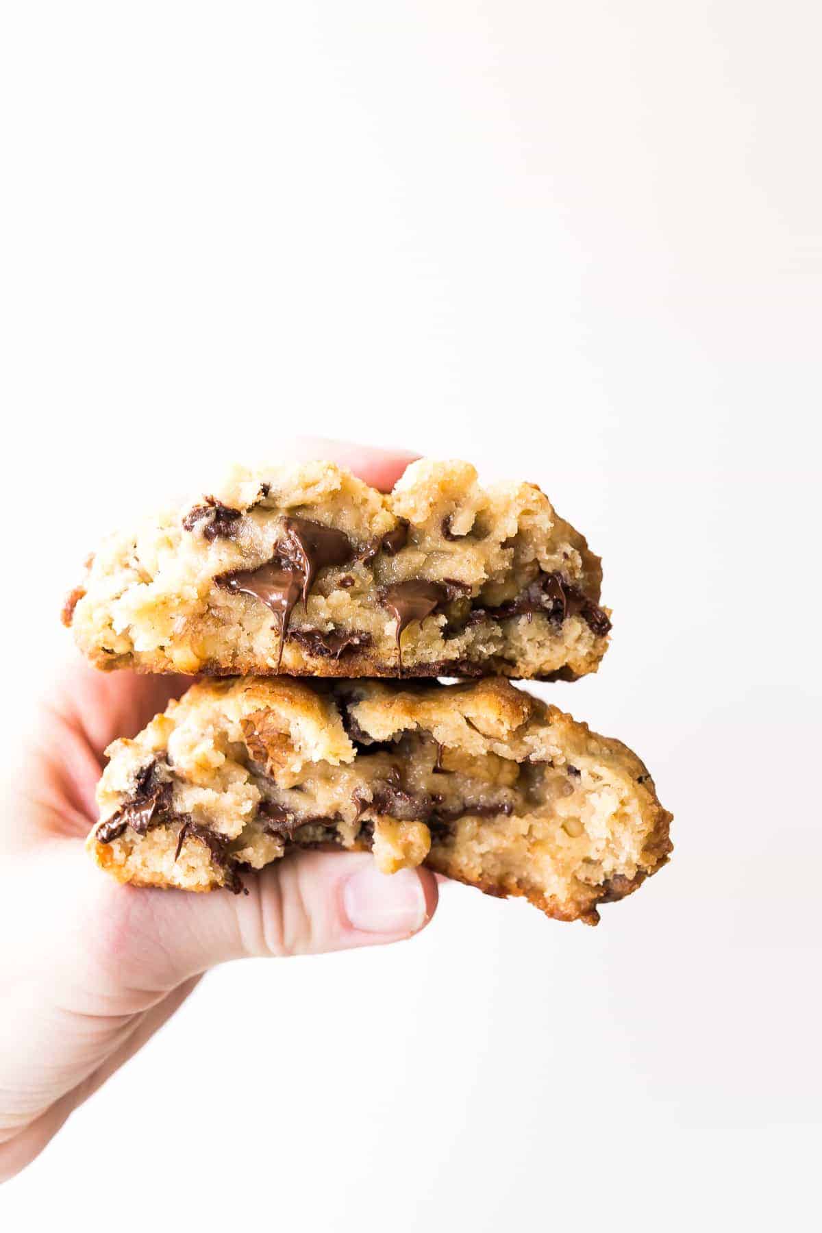 levain bakery chocolate chip cookie broken in half