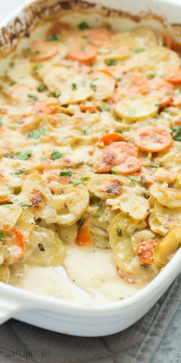 Garlic Parmesan Scalloped Potatoes and Carrots Recipe