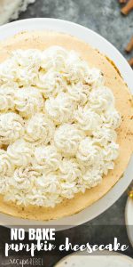 These No Bake Pumpkin Cheesecake is so easy, smooth and silky -- the perfect easy dessert for a fall supper or Thanksgiving! Includes step by step recipe video | easy dessert recipe | no bake dessert | thanksgiving | fall | thanksgiving dessert