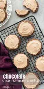 These Chocolate Sour Cream Sugar Cookies are super soft and smothered in chocolate cream cheese frosting -- it's everything a chocolate cookie should be! Includes a step by step recipe video. | double chocolate cookies | baking | dessert recipe | Christmas cookies |