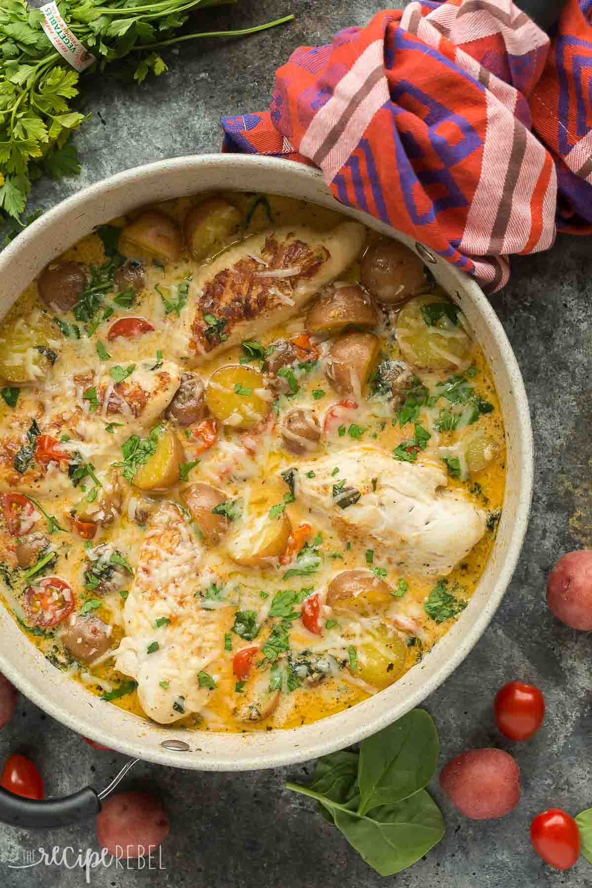 One Pan Tuscan Chicken and Potato Skillet Recipe + VIDEO