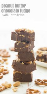This Peanut Butter Chocolate Fudge with Pretzels is a sweet and salty Christmas candy that is SO easy to make! Just a few ingredients and no bake. Includes step by step recipe video. | easy dessert recipe | no bake dessert | Christmas candy | Christmas recipe | chubby hubby