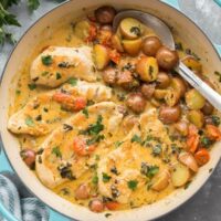 tuscan chicken and potato skillet overhead