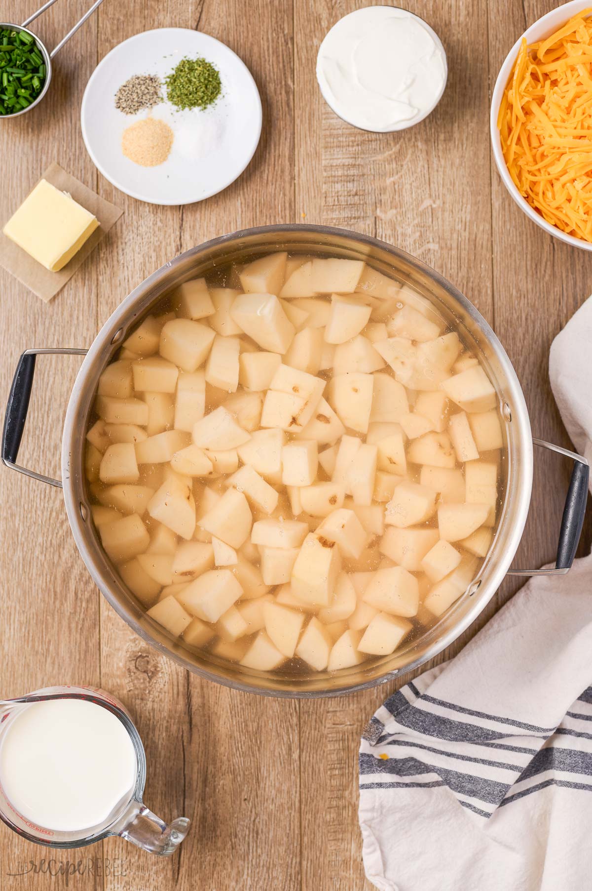 boiling potatoes in large pot with water