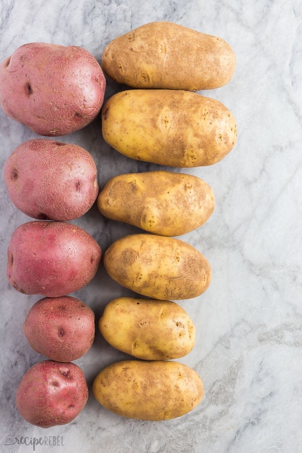 These Instant Pot Baked Potatoes are so easy, you'll never go back to the oven! Use russet or red potatoes - includes cook times for various sizes! #instantpot #pressurecooker #potato #bakedpotato #recipe instant pot baked potatoes by size russet potatoes and red potatoes