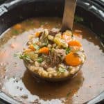 This Slow Cooker Beef Barley Soup is an easy crockpot meal perfect for fall or winter! Loaded with vegetables and tender chunks of beef. Includes step by step recipe video. | slow cooker recipe | crockpot recipe | beef stew | healthy dinner recipe | low calorie | high protein | #slowcooker #crockpot #slowcookerrecipe