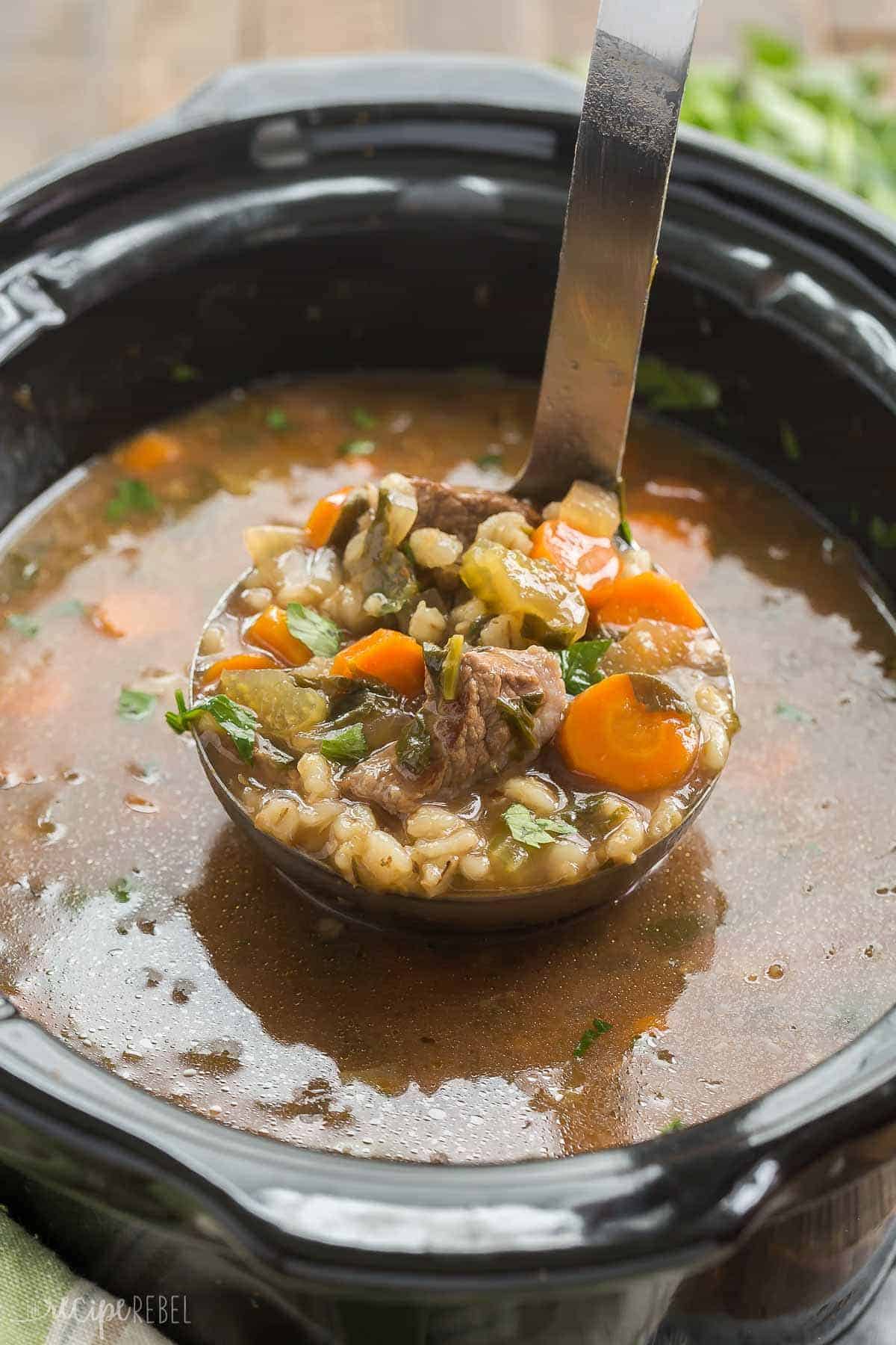 Slow Cooker Beef Barley Soup Recipe + VIDEO (crock pot)