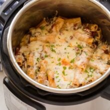 baked ziti in the instant pot with cheese on top