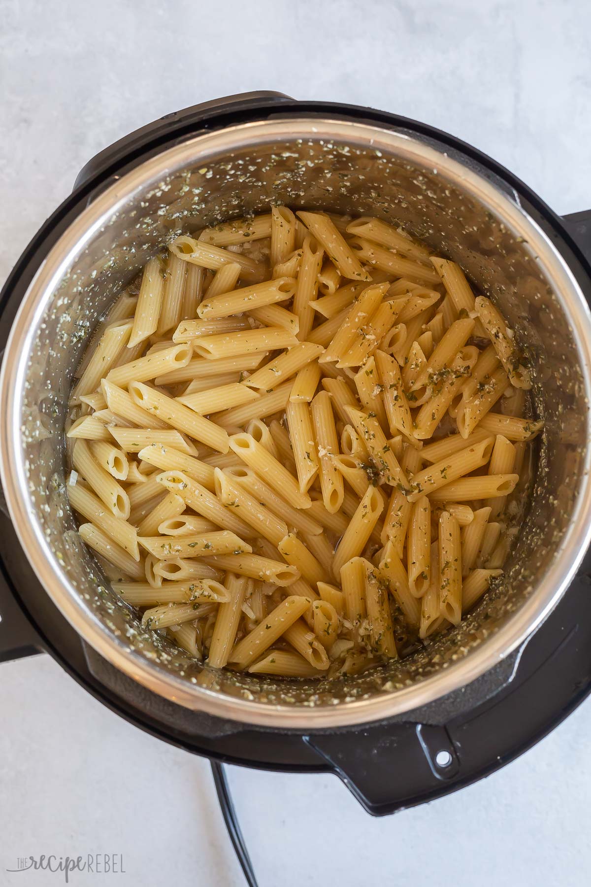 cooked pasta in instant pot before stirring.