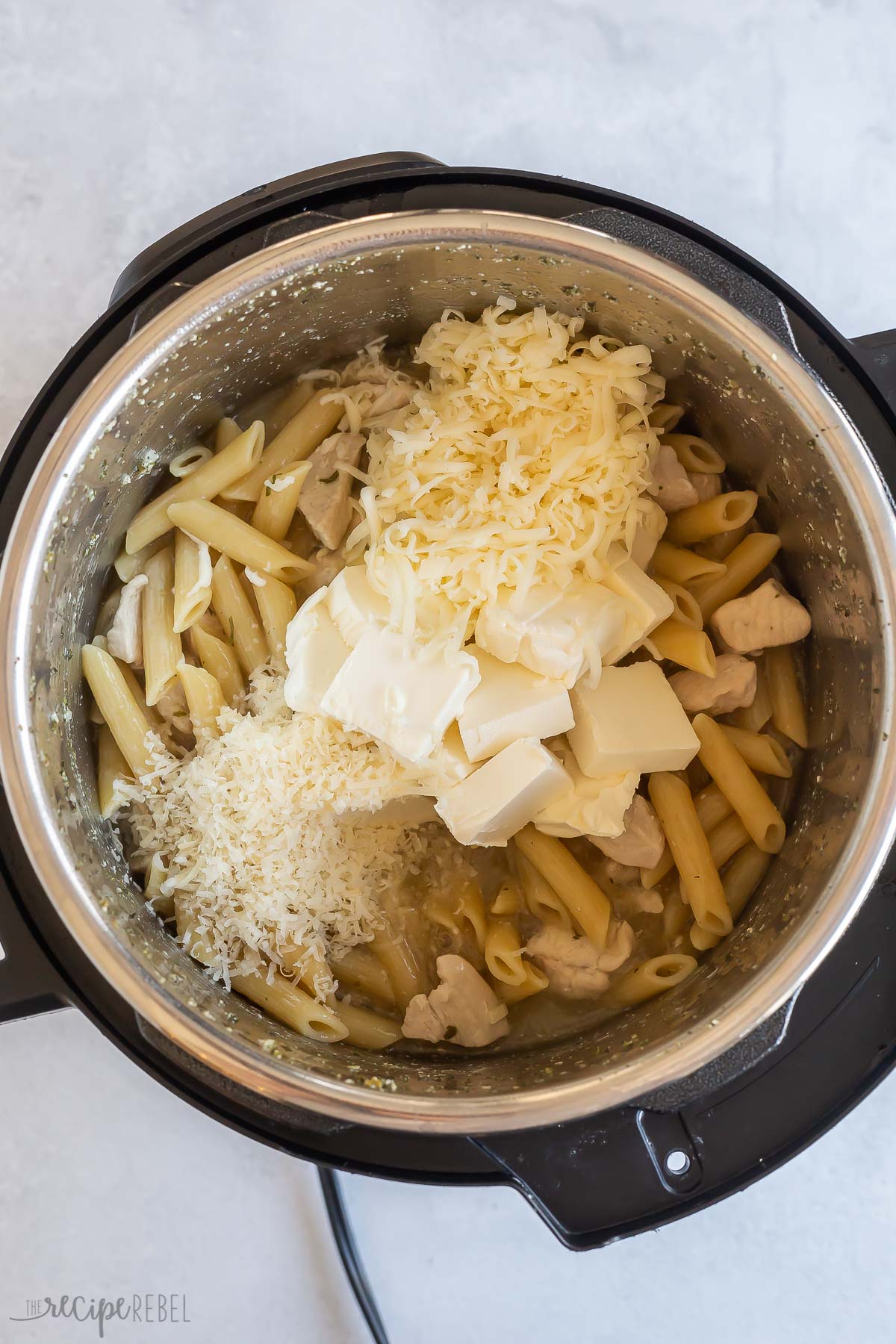 cream cheese and cheese added to pasta in instant pot.