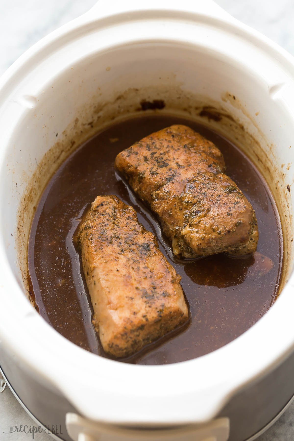 pork tenderloin in slow cooker cut in half