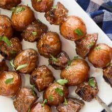 These BBQ Steak and Potatoes Skewers are a quick, weeknight meal for the grill! The microwave makes these steak kabobs come together even quicker, and the homemade spice rub and barbecue sauce gives them so much incredible flavour!