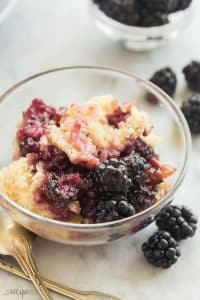 blackberry cobbler in a glass bowl