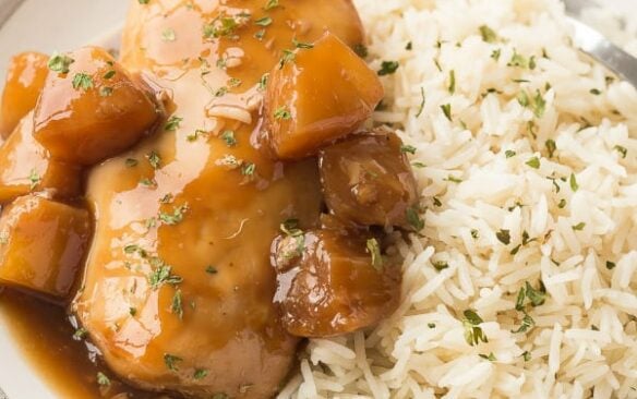 This Instant Pot Pineapple Chicken Recipe is an easy chicken dinner recipe that you can set and forget in your pressure cooker! Serve the chicken and sweet, tangy sauce over rice or noodles for the perfect weeknight dinner! Includes step by step recipe video. #pressurecooker pressure cooker #instantpotchicken #chickenrecipe #chickenrecipes #dinner #recipe #food #chicken