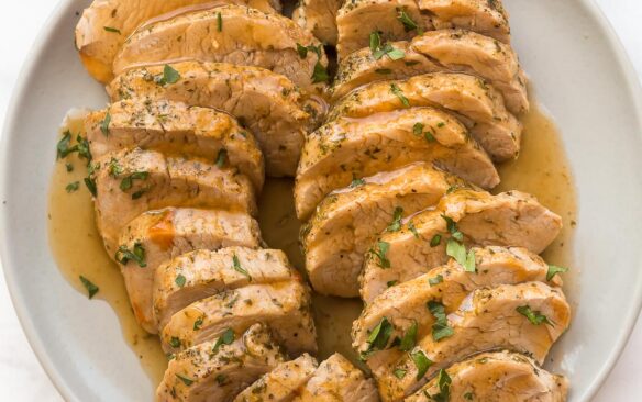 square image of instant pot pork tenderloin with glaze