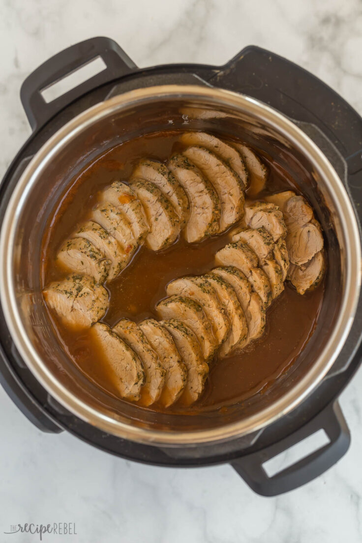 sliced pork tenderloin in instant pot with glaze