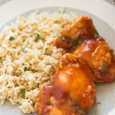 bbq instant pot chicken thighs on a plate