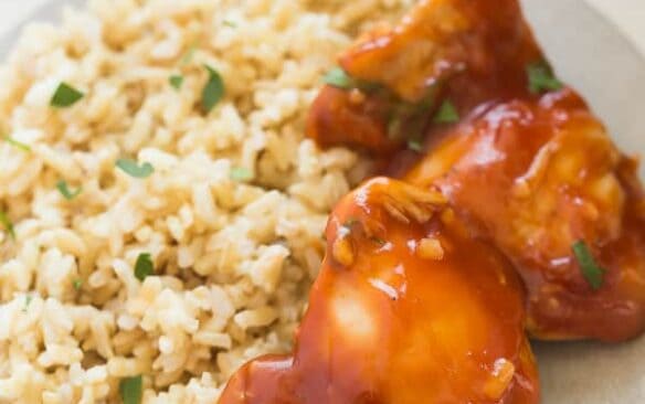 bbq instant pot chicken thighs on a plate
