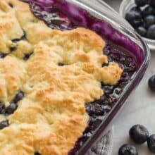 blueberry cobbler in a dish