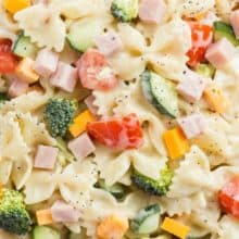 creamy ranch pasta salad close up