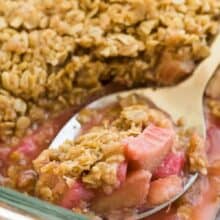 rhubarb crisp scoop in pan