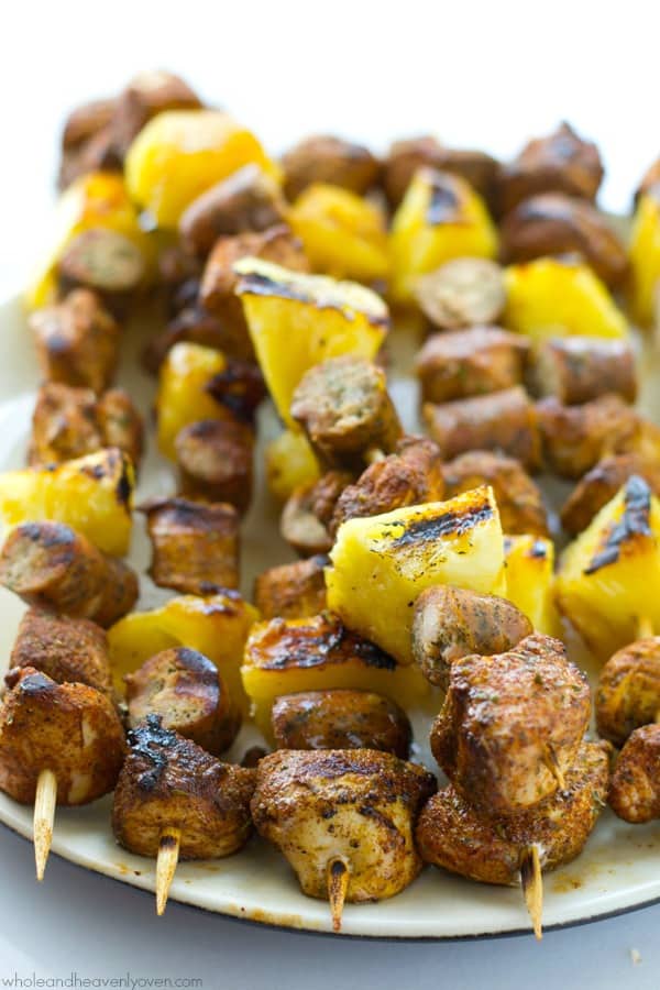 jerk chicken pineapple sausage kabobs