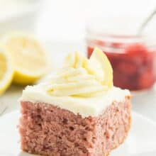 strawberry lemonade cake on white plate