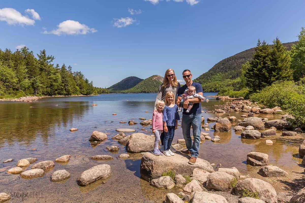 jordan pond bar harbor acadia national park family photo over the lake