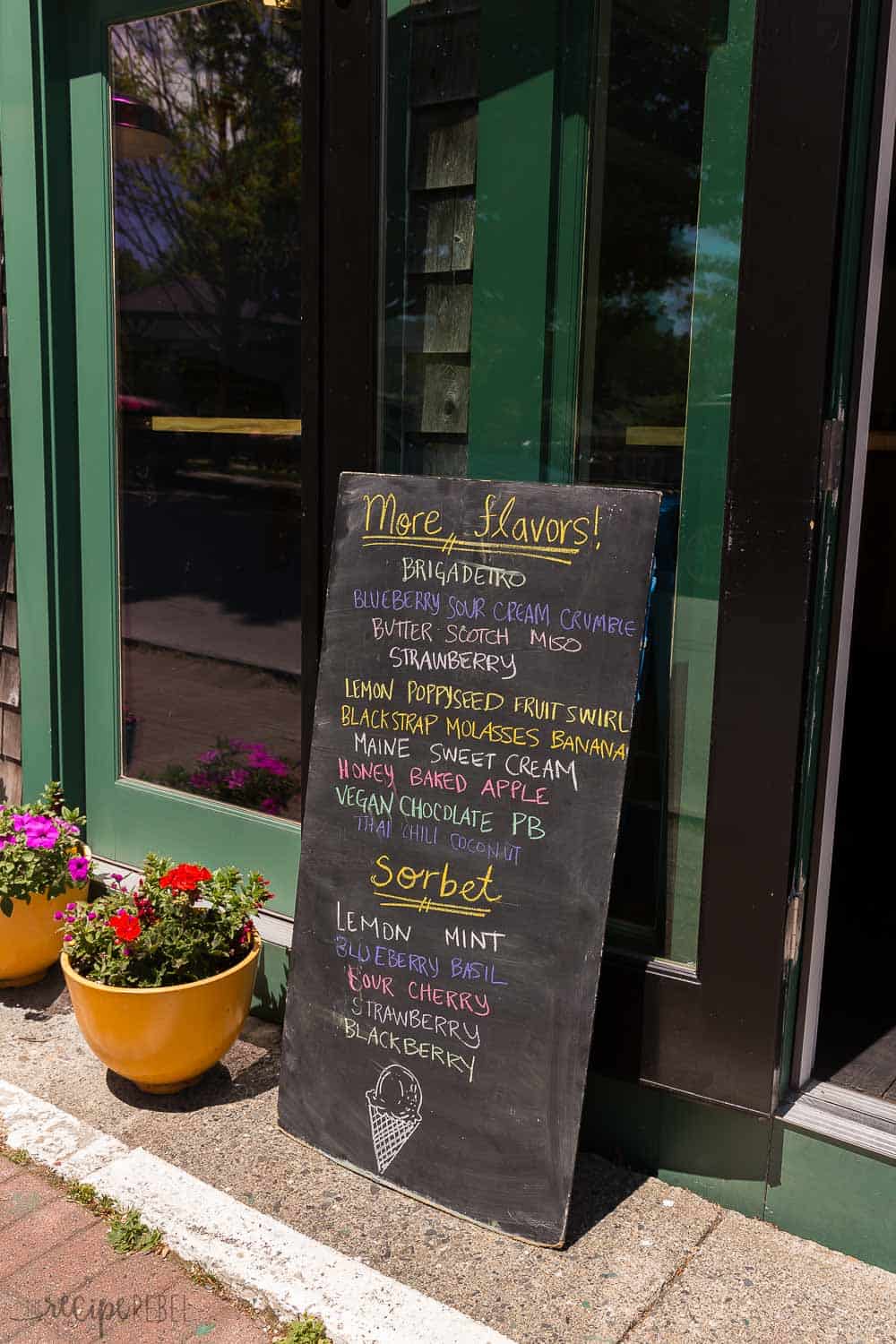 mount desert island ice cream bar harbor sign with flavors