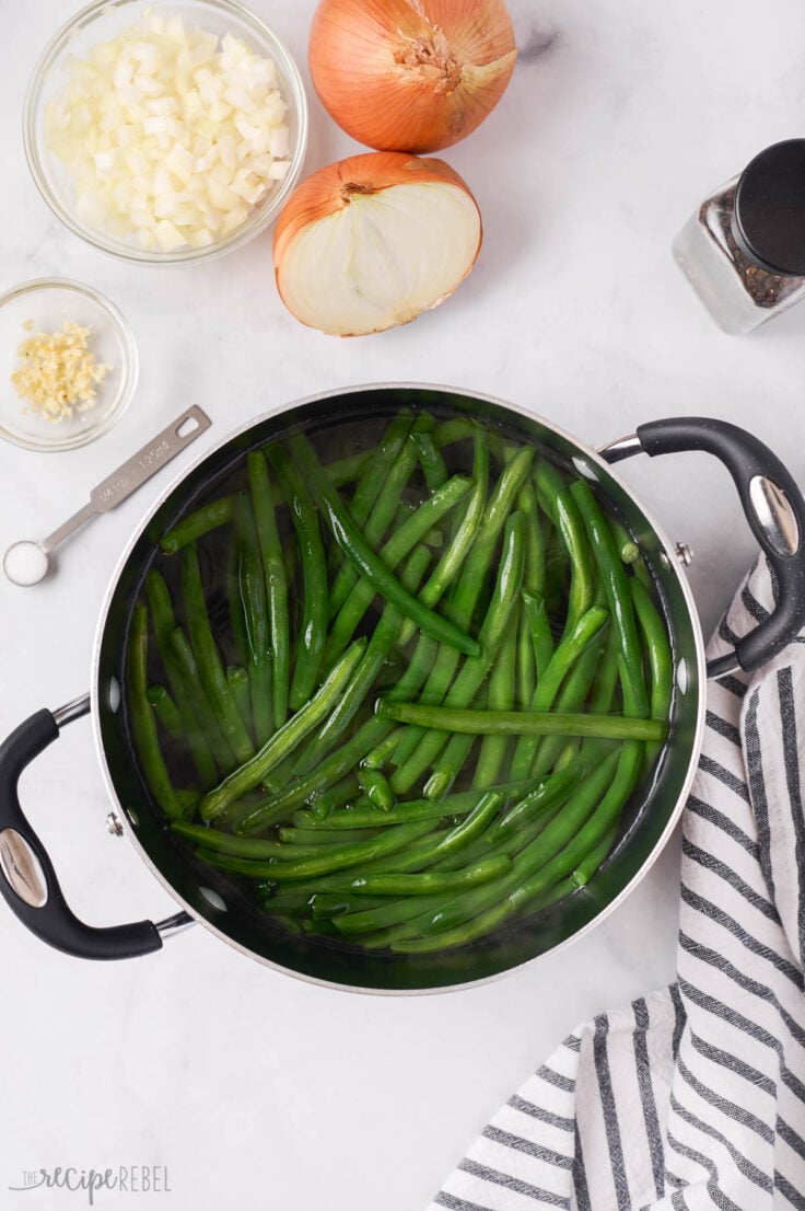 green beans being boiled in large pot