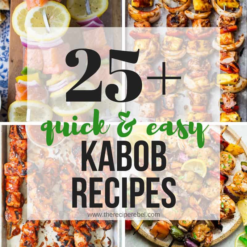 quick and easy kabobs square collage with four images and black and green text