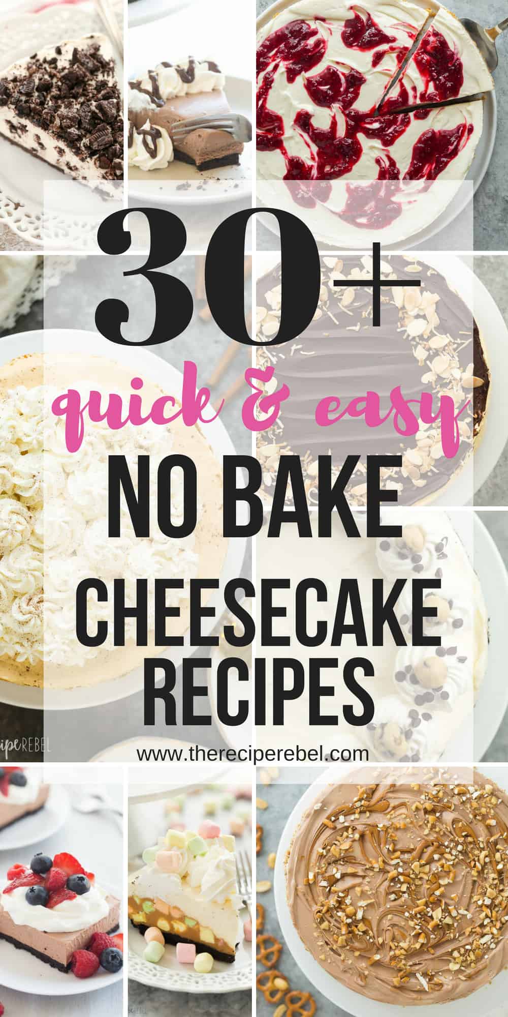 no bake cheesecake recipes collage for pinterest with multiple images and a title in black text