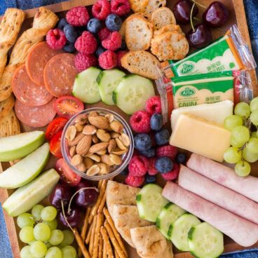 kid friendly summer cheese board overhead