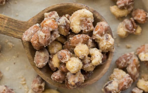 candied nuts overhead on pan