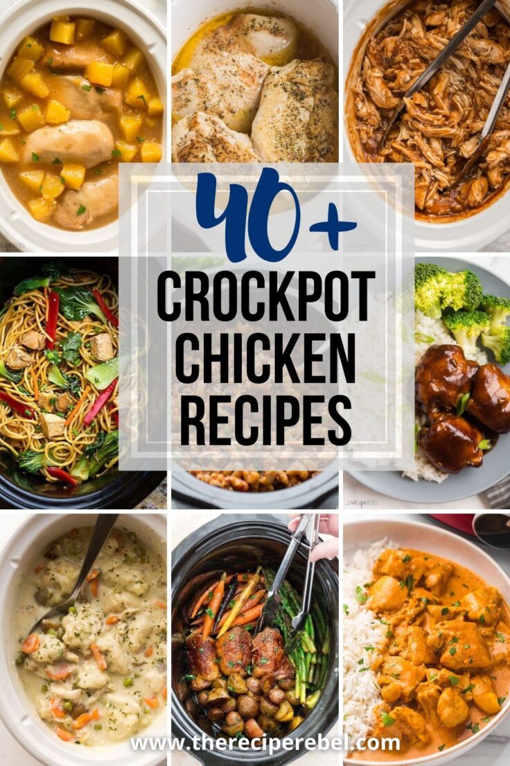 pinterest image for crockpot chicken recipes with nine images and title