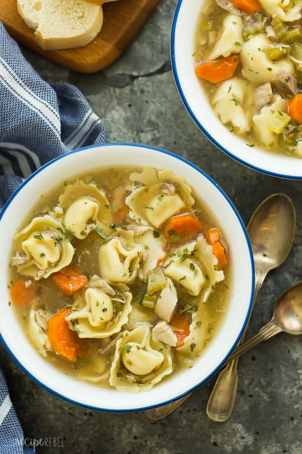 instant pot chicken noodle soup in white bowl