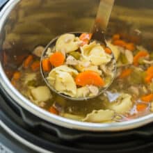 instant pot chicken tortellini soup in pot