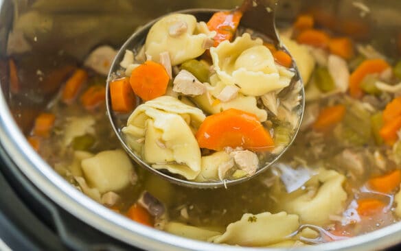 instant pot chicken tortellini soup in pot